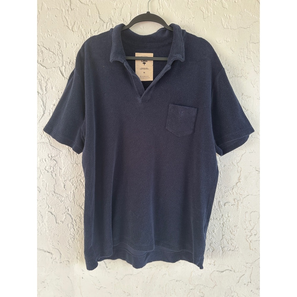 OAS Mens Terry Polo Shirt Navy Blue Short Sleeve Cotton Toweling Men XL